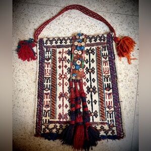 Beautiful Antique Iranian Hand Woven Traditional Wool Bag with Shoulder strap